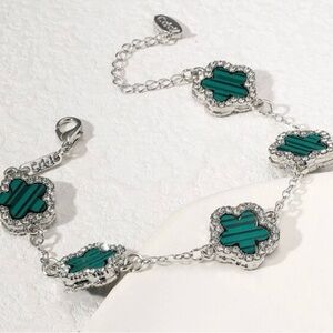 New green clover leaf silver bracelet